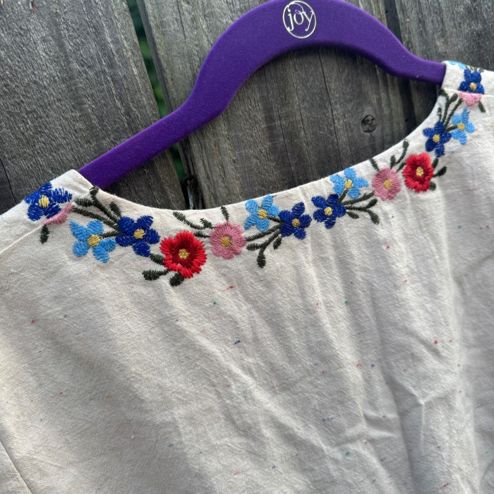 Anthropologie JOA Embroidered Tie Front Jumpsuit Large Beige Floral Wide Leg - Picture 13 of 16